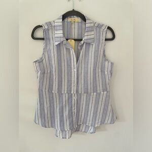 Love Notes Women's Sleeveless Button Down Shirt Lightweight Striped Size medium
